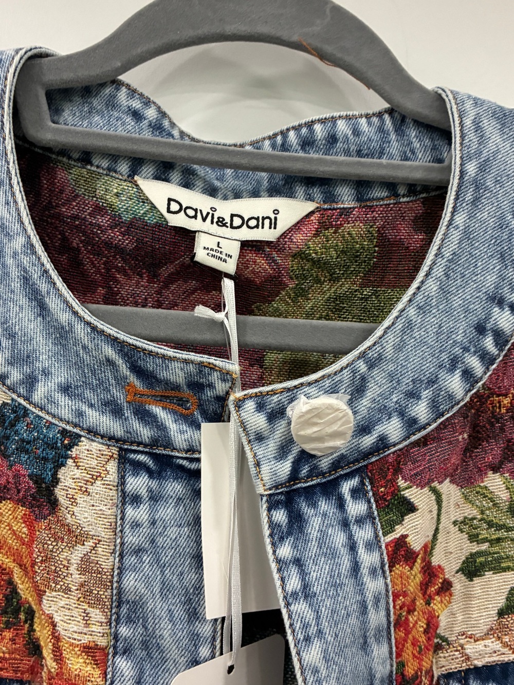 DAVI & DANI Floral Tapestry Jacket with Denim Trim - Multi - Picture 2 of 4